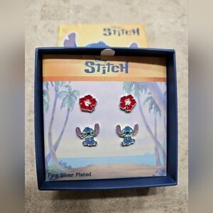 Disney Lilo & Stitch fine silver plated 2-pair stud earrings set